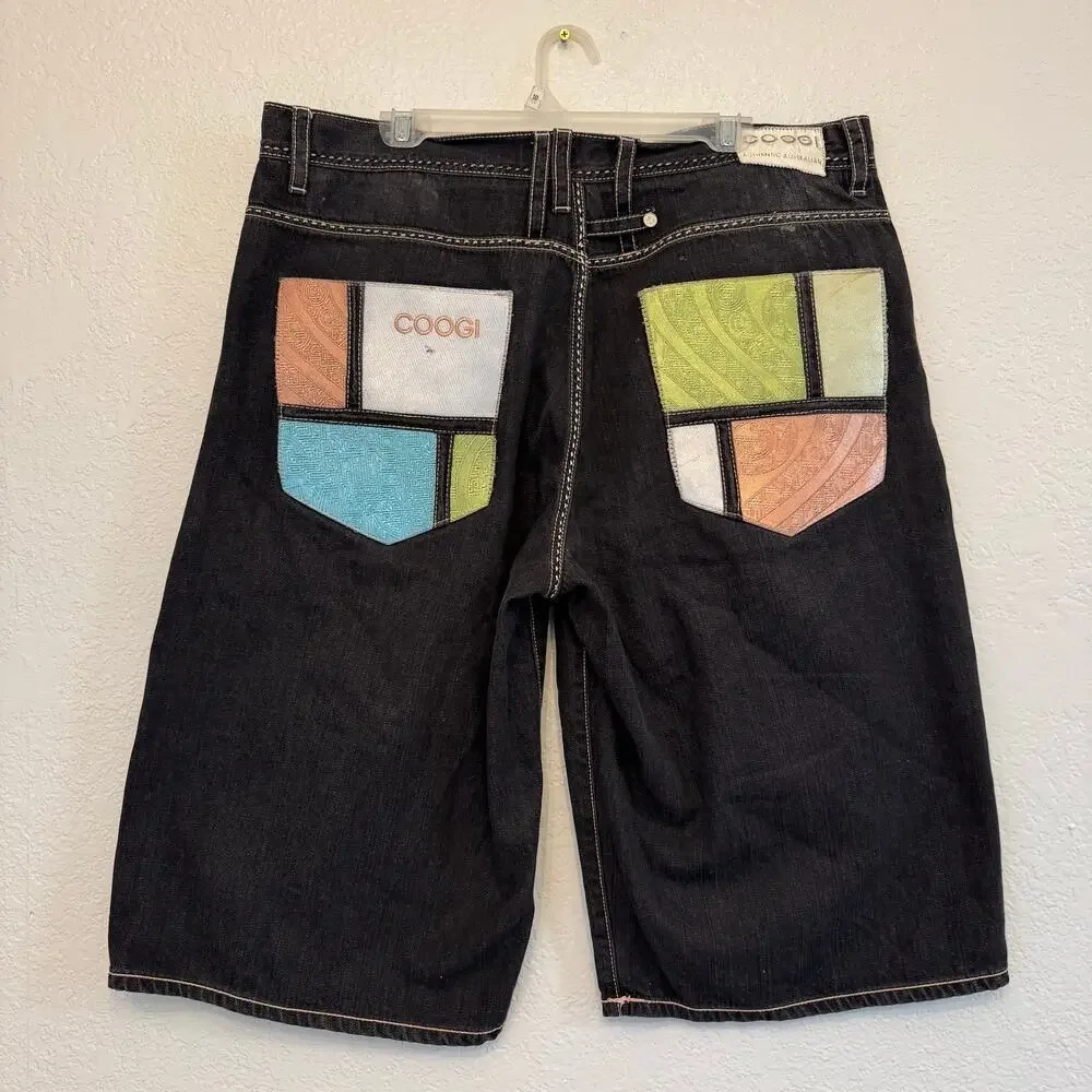 COOGI Y2K Hip Hop Baggy Embroidered Logo Denim Patch Shorts Size 40